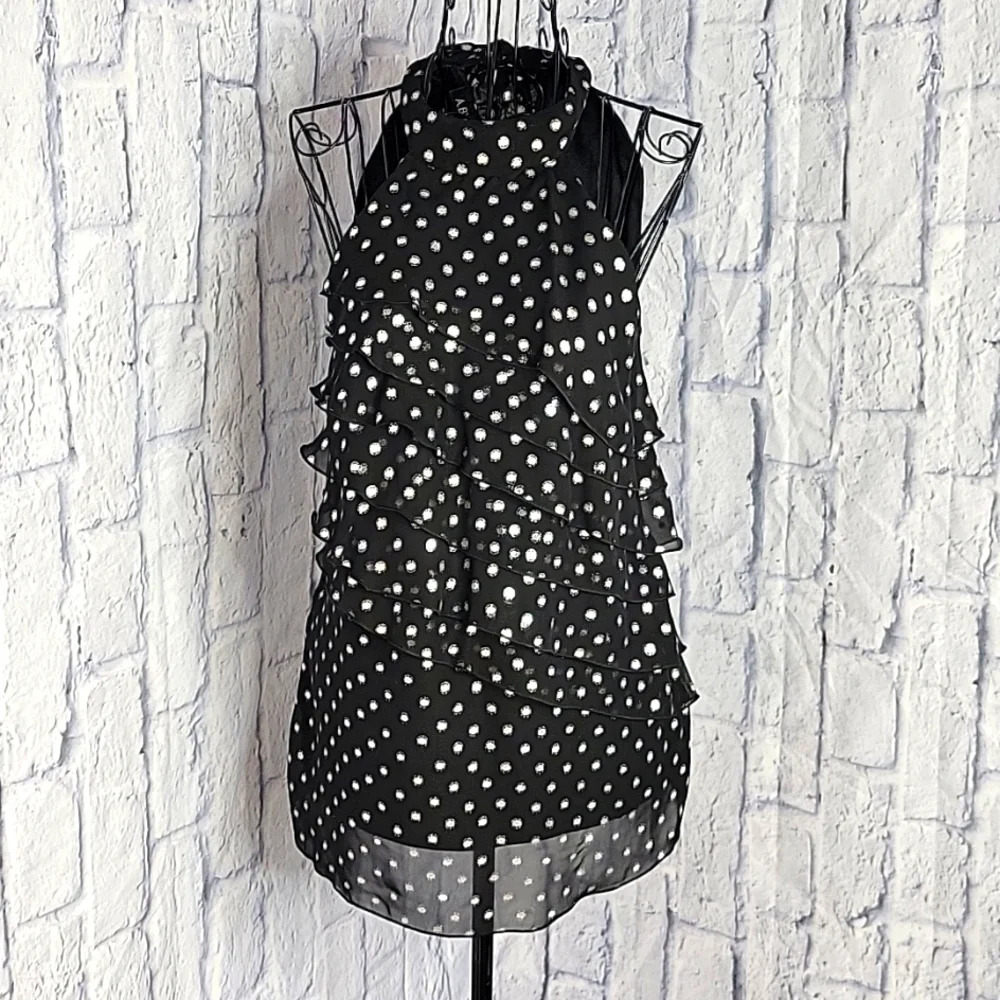 A. BYER‎ Silver Dotted Black Layered Blouse Medium